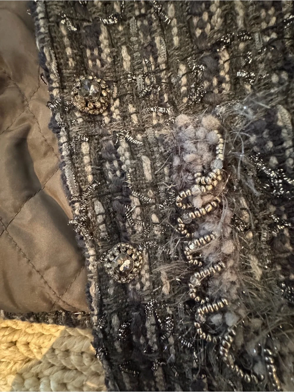 Kiki and Jojo Charcoal Textured Tweed Cropped Jacket